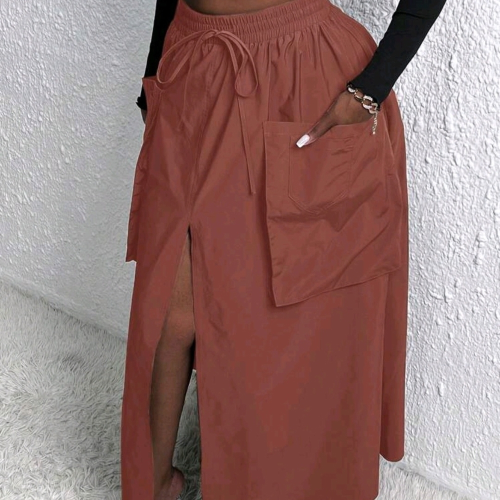 SHEIN Terracotta Maxi Skirt with Pocket and Slit